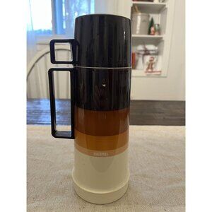 Vintage Thermos Mug Plastic Ombre Brown Gradient Retro Stripes